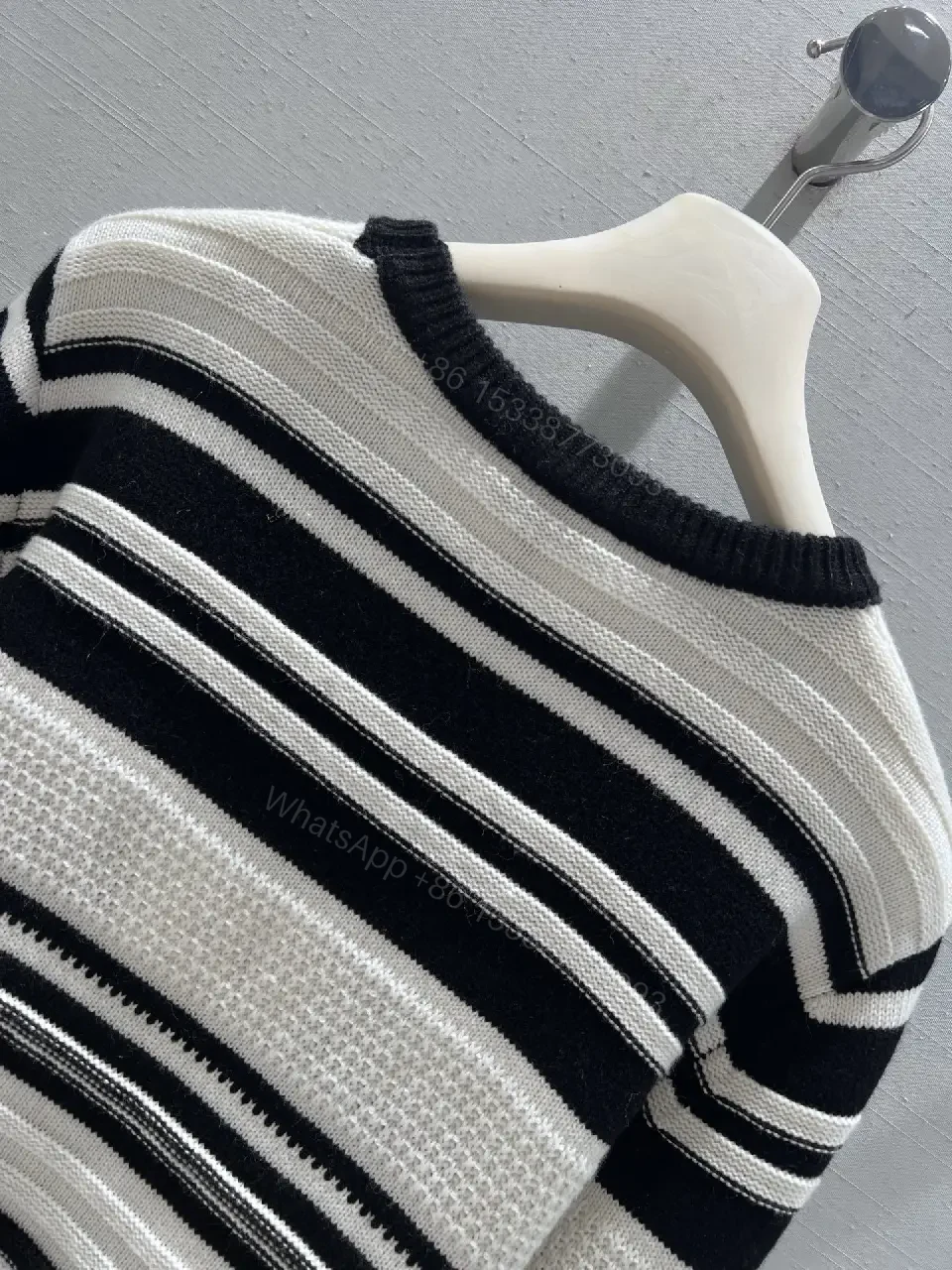 View 4 of Monochrome Striped Knit Crewneck Sweatshirt: Structured Comfort