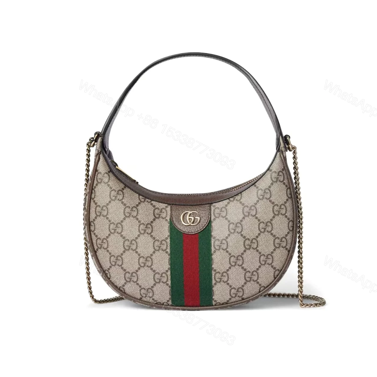 GUCCI OPHIDIA SMALL SHOULDER BAG BEIGE AND DARK BROWN GG FABRIC 22CM 838463 FAE0P 9746 — view 1