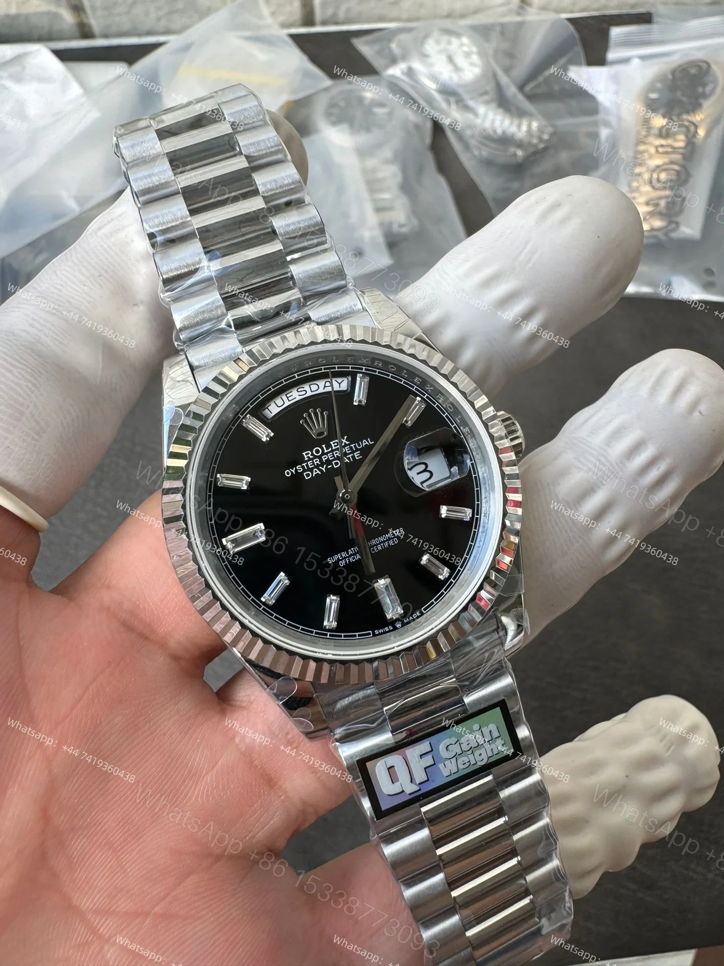 View 3 of Rolex Day-Date M228236-0004 1:1 Replica Black Diamond Dial 40MM 3255 Movement Presidential Bracelet Super Clone Watch