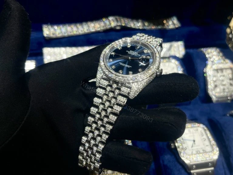 View 5 of Datejust 41mm Super Clone Blue Dial Custom Full Moissanite Diamonds