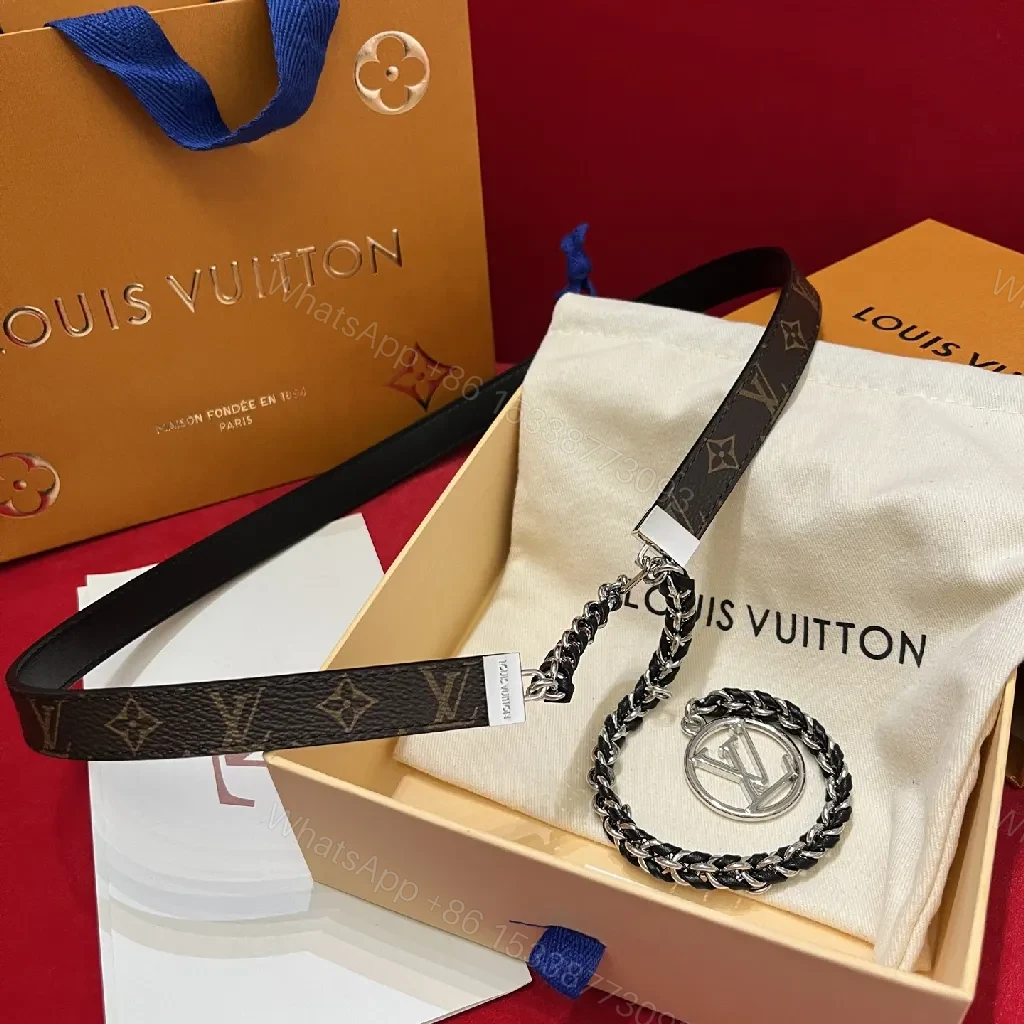View 9 of Chic Leather Belt Chain Choker with Logo Motif