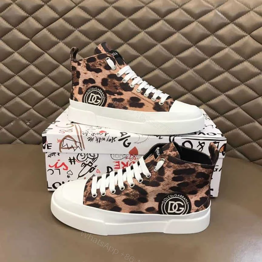 View 9 of DOLCE AND GABBANA COTTON DRILL PORTOFINO LIGHT MID-TOP SNEAKERS WITH LEOPARD PRINT – DG110