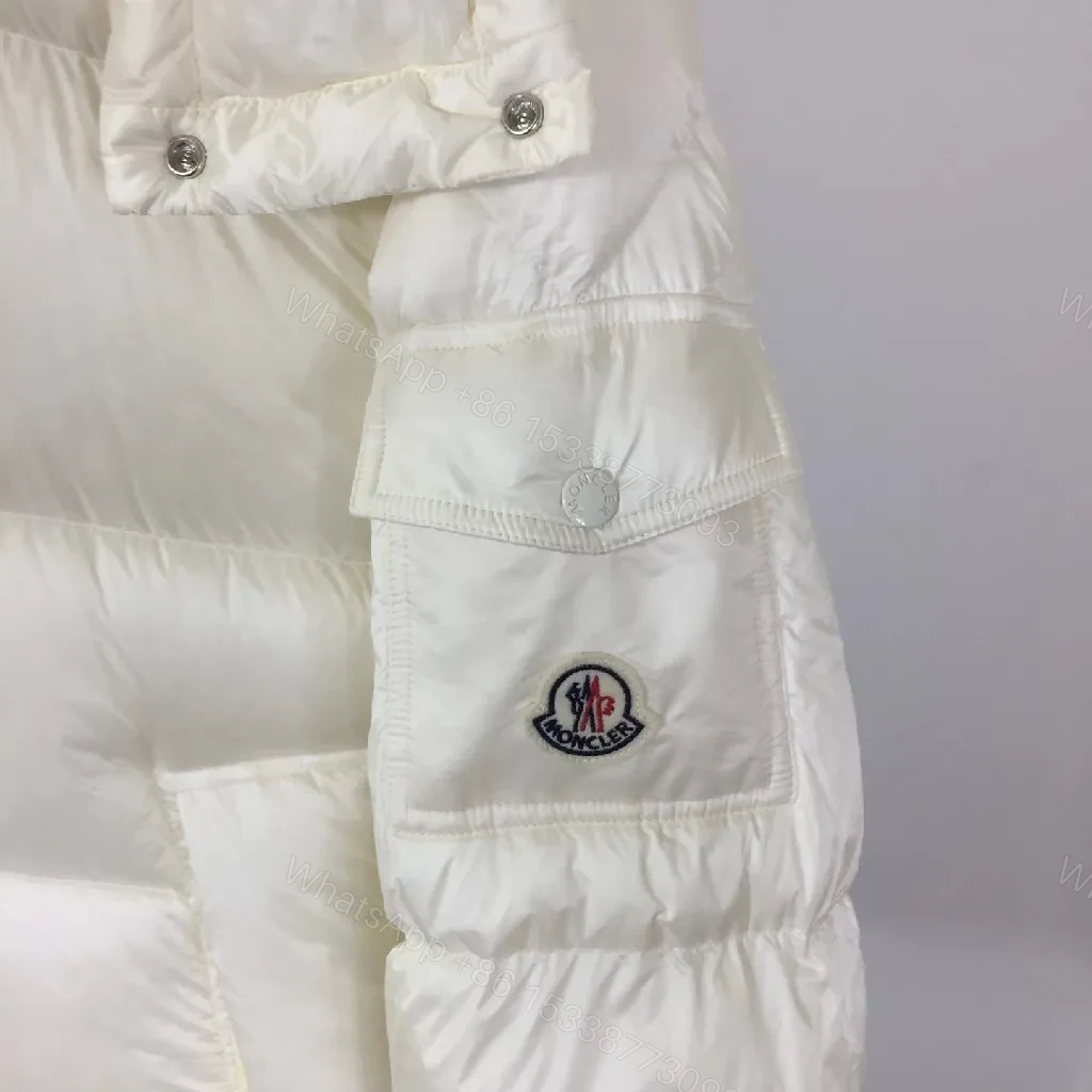 View 4 of White Puffer Jacket: Button-Detail, Luxe Moncler-Style Accent
