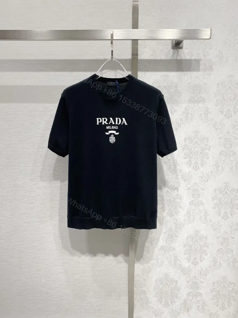 View 2 of Premium Cotton Crew Tee with Prada Milano Logo - Luxe Casual Wear