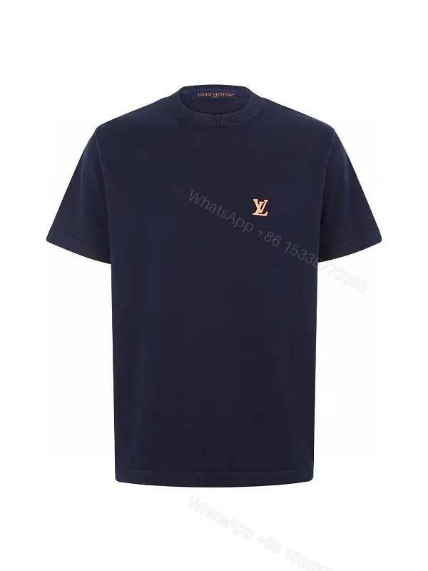 Navy Knit Tee—Short Sleeve, Solid, LV Logo Chest — view 1