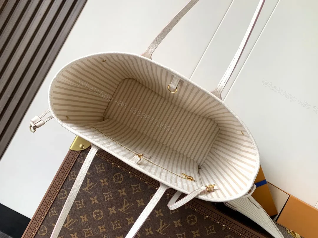 View 6 of LV NEVERFULL MM TOTE BAG 32 IN WHITE MIX PINK CALFSKIN