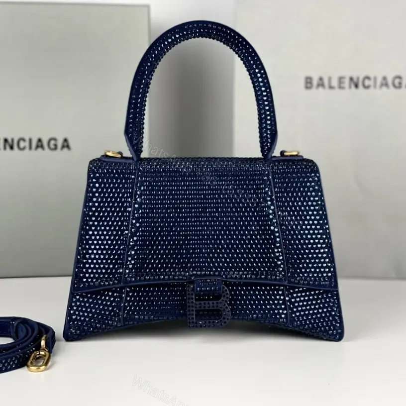 高仿Balenciaga*Hourglass系列沙漏包滿鑽深藍色S — view 1