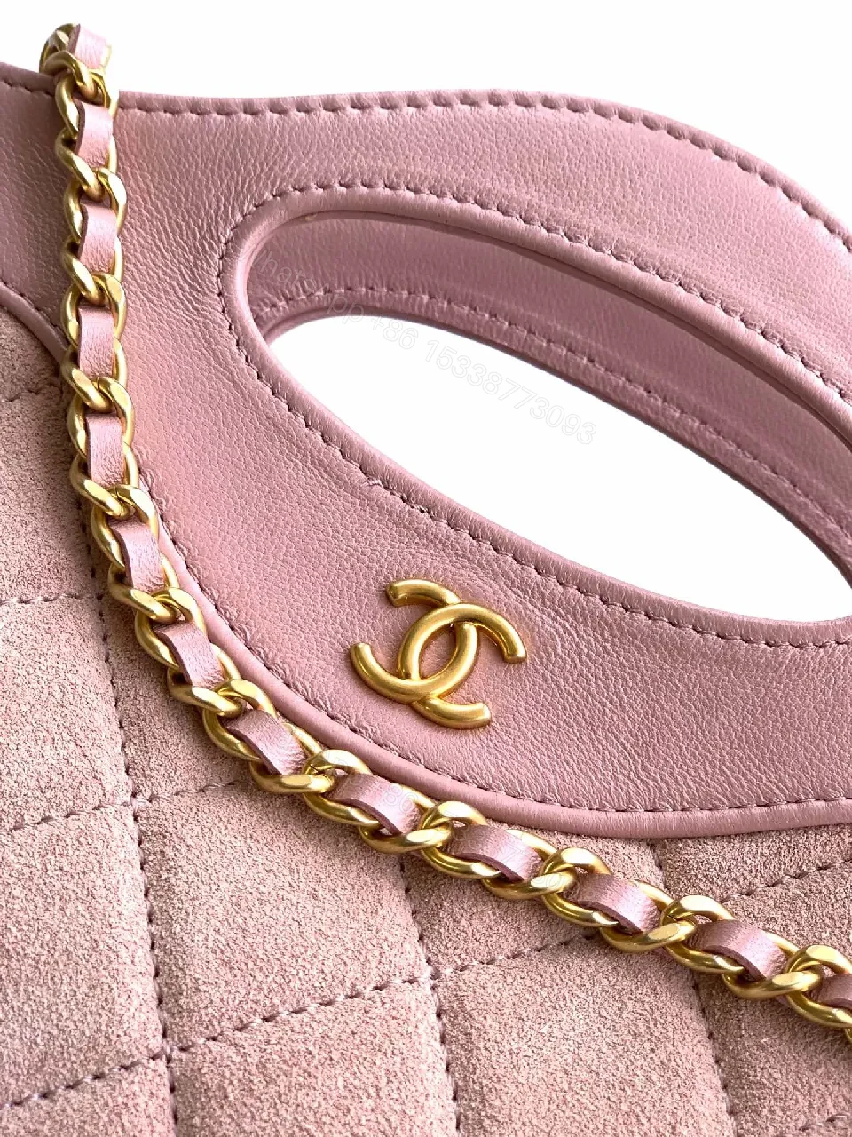 View 4 of Soft Pink Velvet-Trim Quilted Mini Satchel