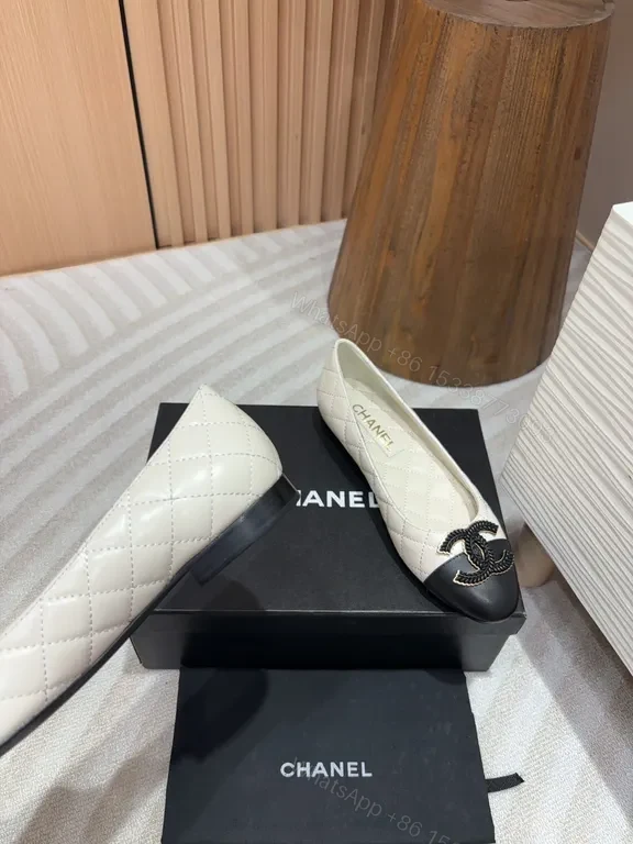 View 7 of Chanel-Style Quilted Two-Tone Flats with Logo