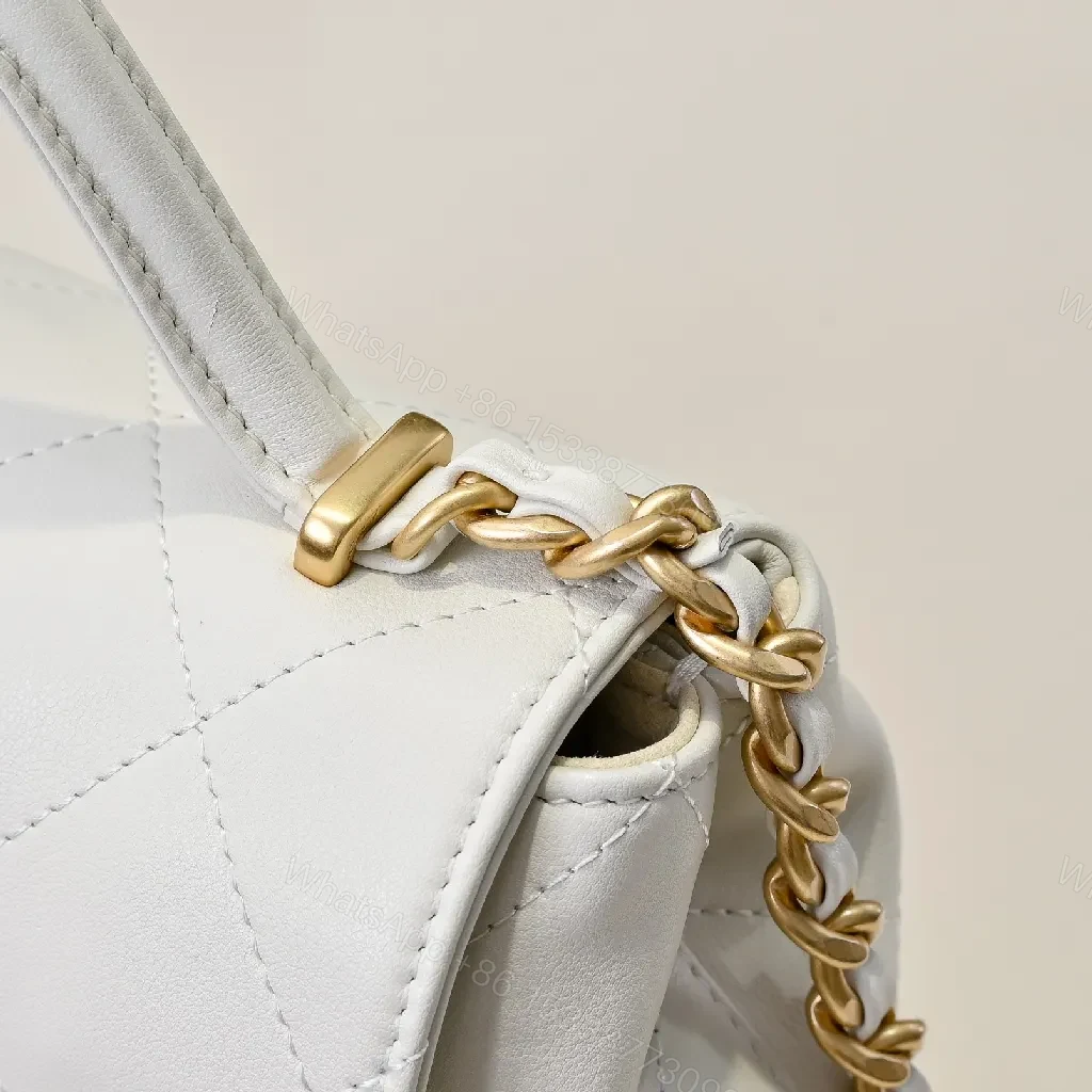 View 2 of White Quilted Flap Bag, Gold Clasp, Chain-Interlace Carrying Style, Luxury LivingBag
