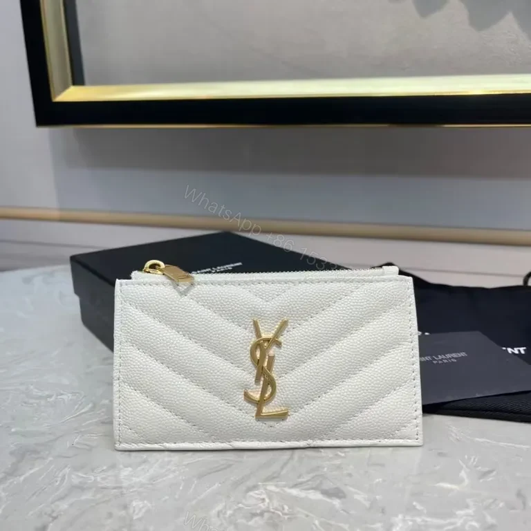 White Quilted Leather Wallet - Gold YSL Hardware, Compact Luxury — view 1