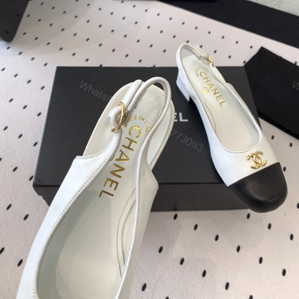 View 6 of 高仿Chanel*G45768C圓頭露跟單鞋小牛皮白色3.5CM免檢版