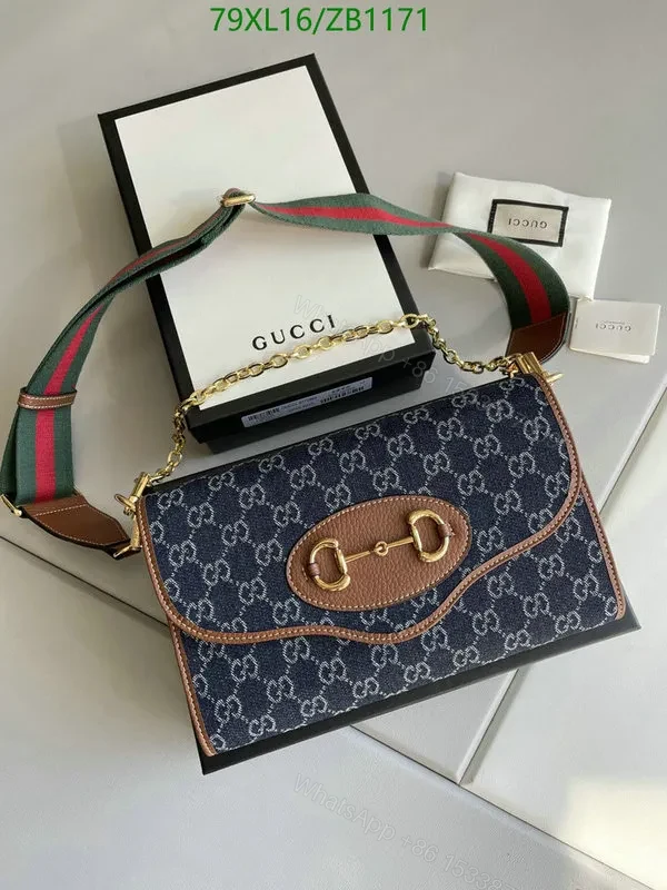 Stylish Blue Denim Gucci Horsebit Shoulder Bag VL73QM – Limited Edition — view 1