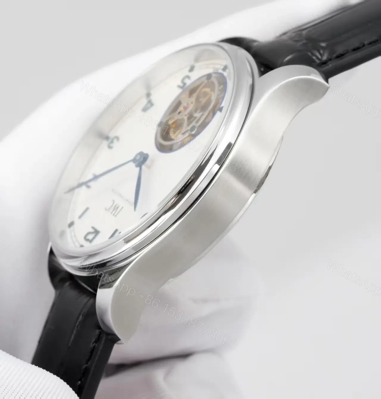 View 5 of IWC Silver Tourbillon Watch White Dial Black Leather Strap Ultimate 42MM IWC-TOUR-WHT42-BLK