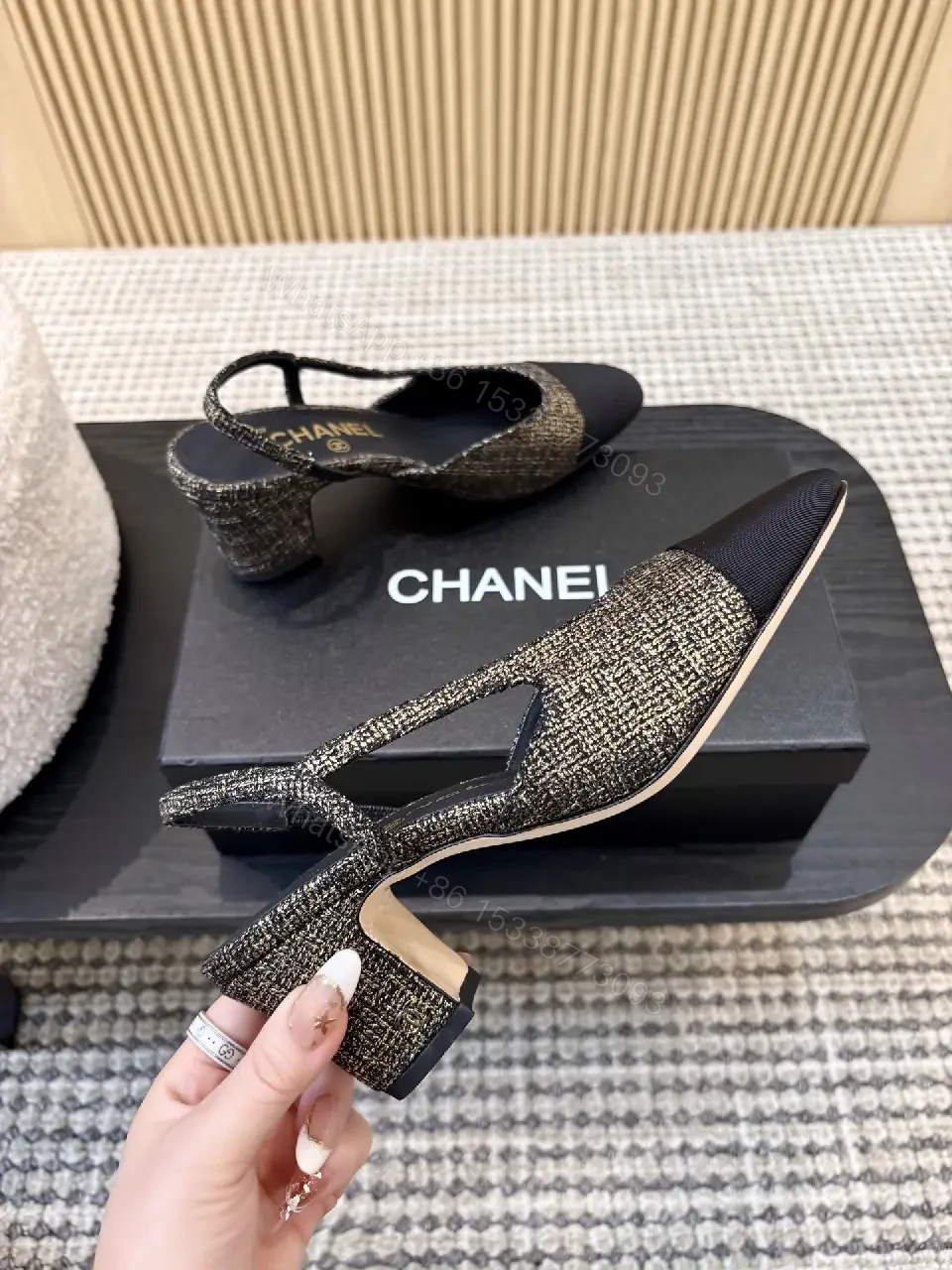 View 7 of Sleek Slingback Heels: Minimalist Black Textile, Block Heel
