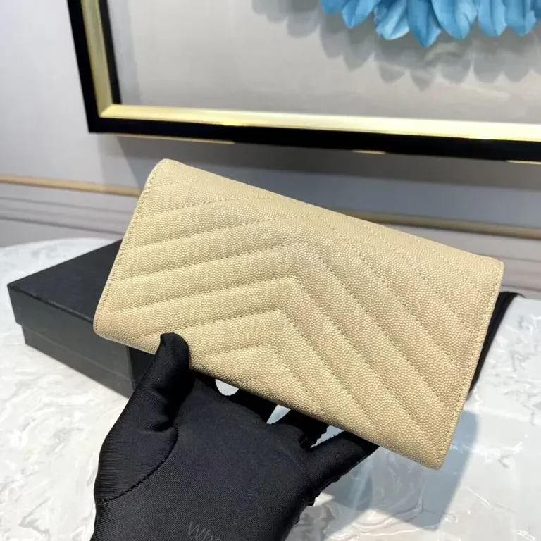 View 3 of Chic Beige Quilted Walletâ€”Chevron, Gold Hardware Clutch