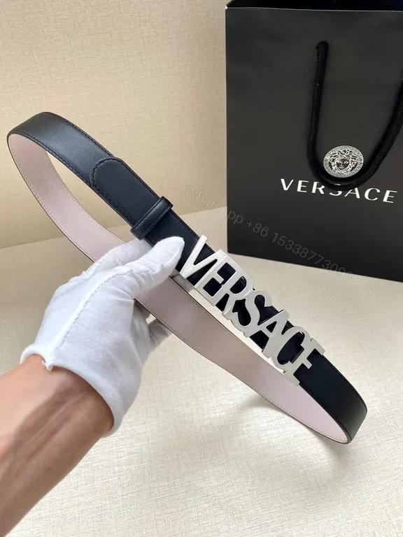 View 2 of Chic Leather Belt with Gold Logo â€“ Versace-Inspired Style