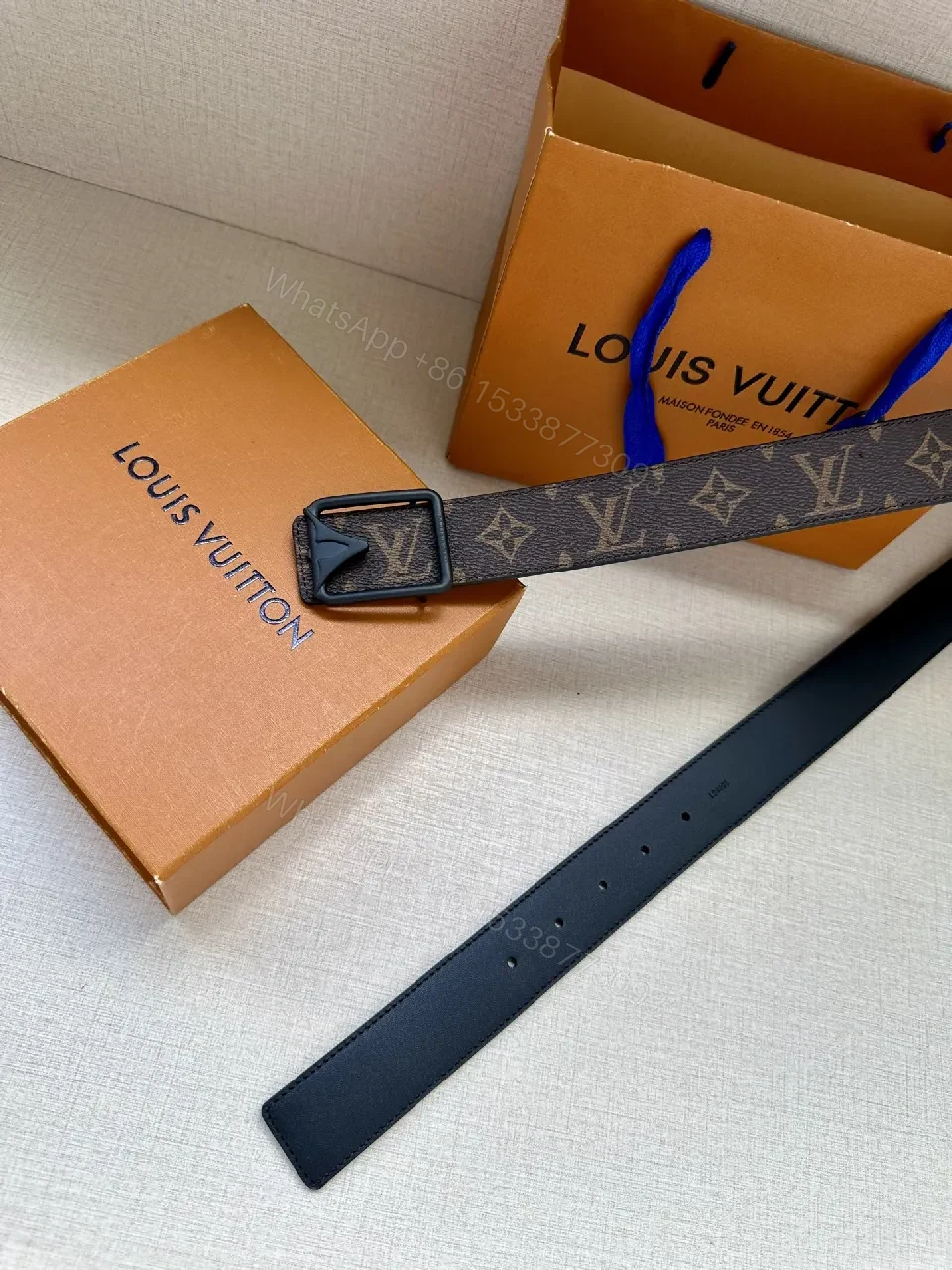 View 4 of Leather Belt Monogram & Gold Buckle: Subtle Luxury Belt