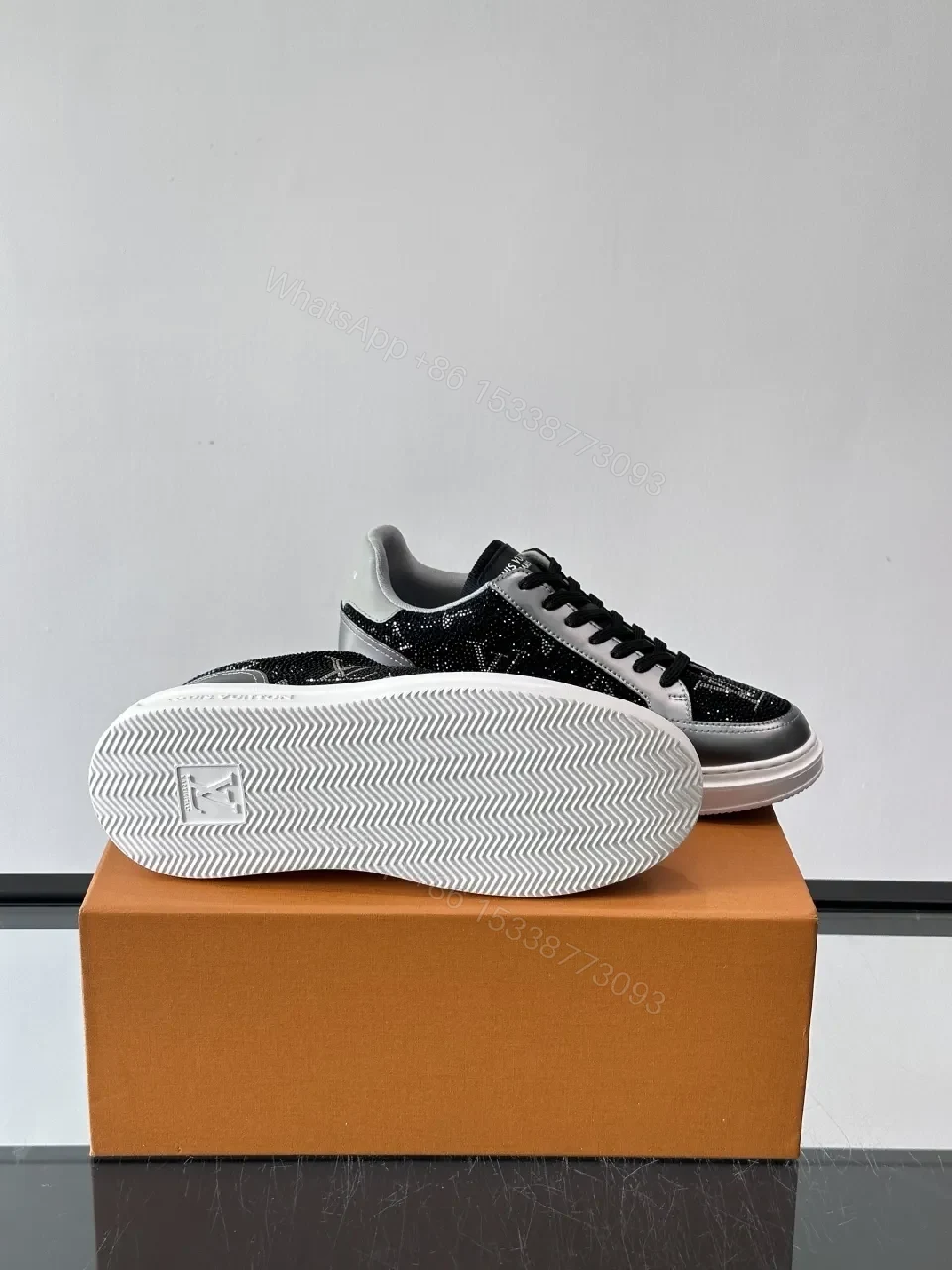View 9 of Black Sparkle LV-Style Sneakers - Modern Glide, Subtle Luxe