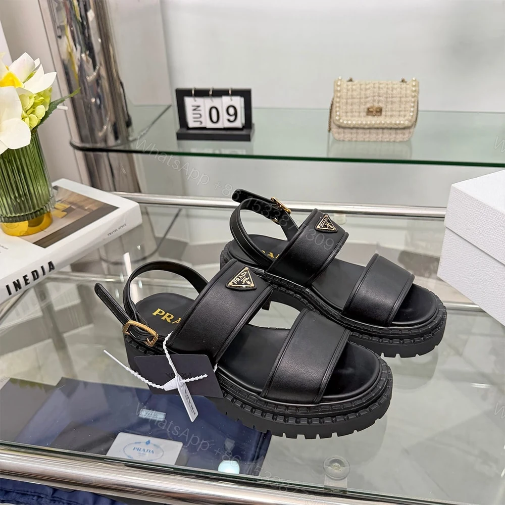 View 2 of PRADA Leather Platform Sandals 614971