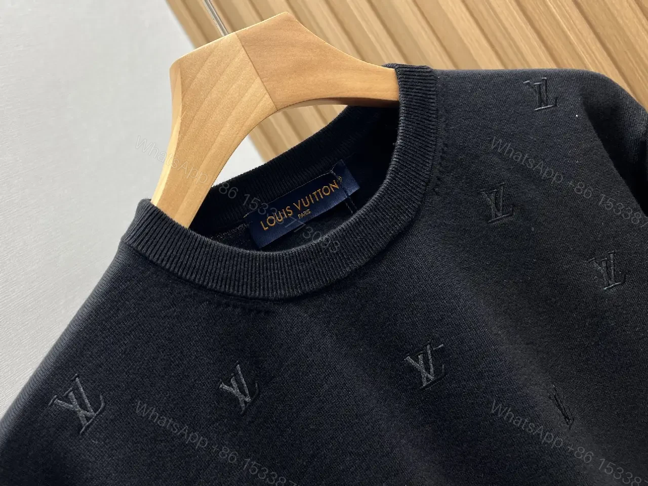 View 11 of Black Monogram Knit Tee: Subtle Texture, Everyday Luxury