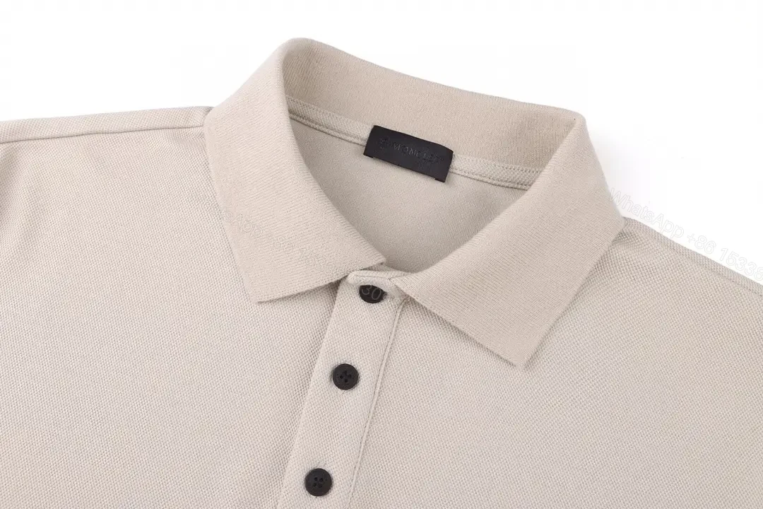 View 4 of Beige Polo Shirt Short-Sleeve Classic Collar Patch Logo Polo Hem