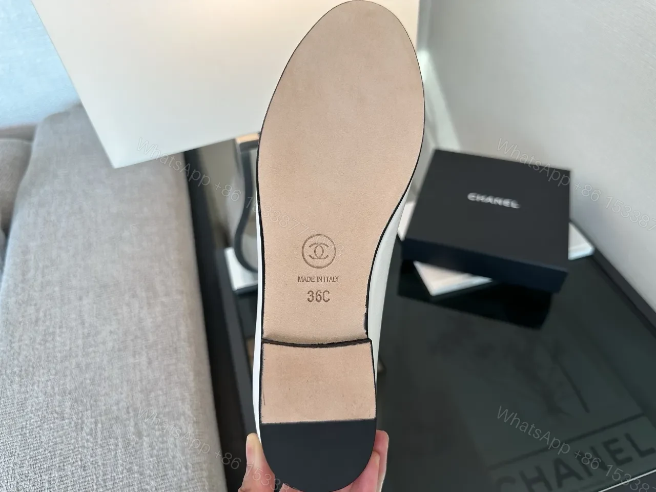 View 5 of Two-Tone Ballet Flats with Black Cap Toe, Leather, Elegant Comfort