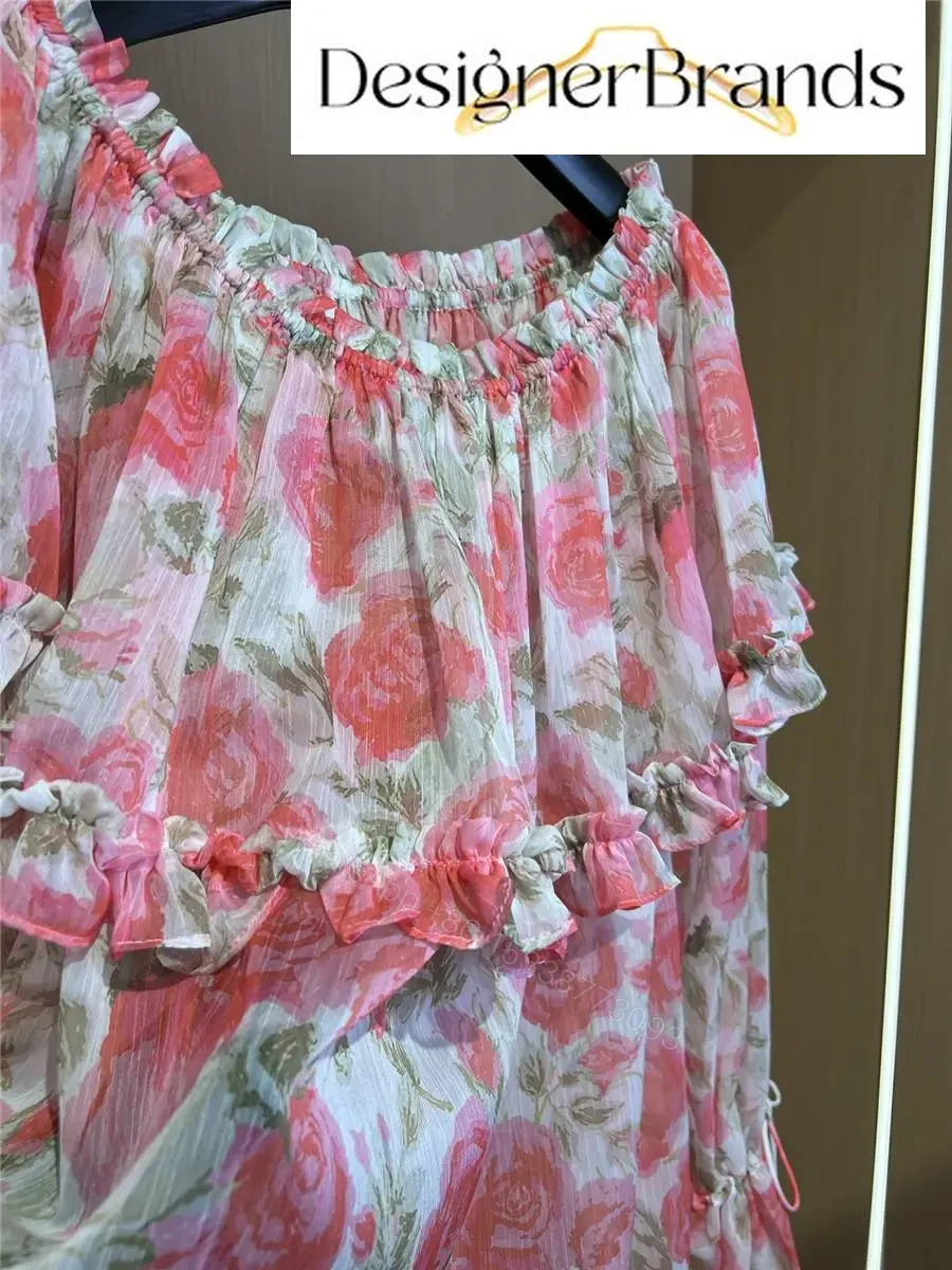 View 8 of Chloe Pink Rose-Print Off-the-Shoulder Top
