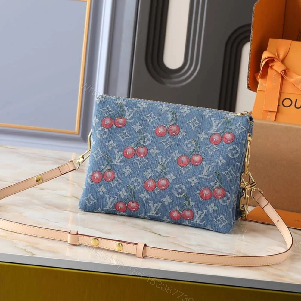 View 5 of Louis Vuitton X Takashi Murakami PM Coussin Bag Denim Monogram Cherry Blue 26Cm M14978