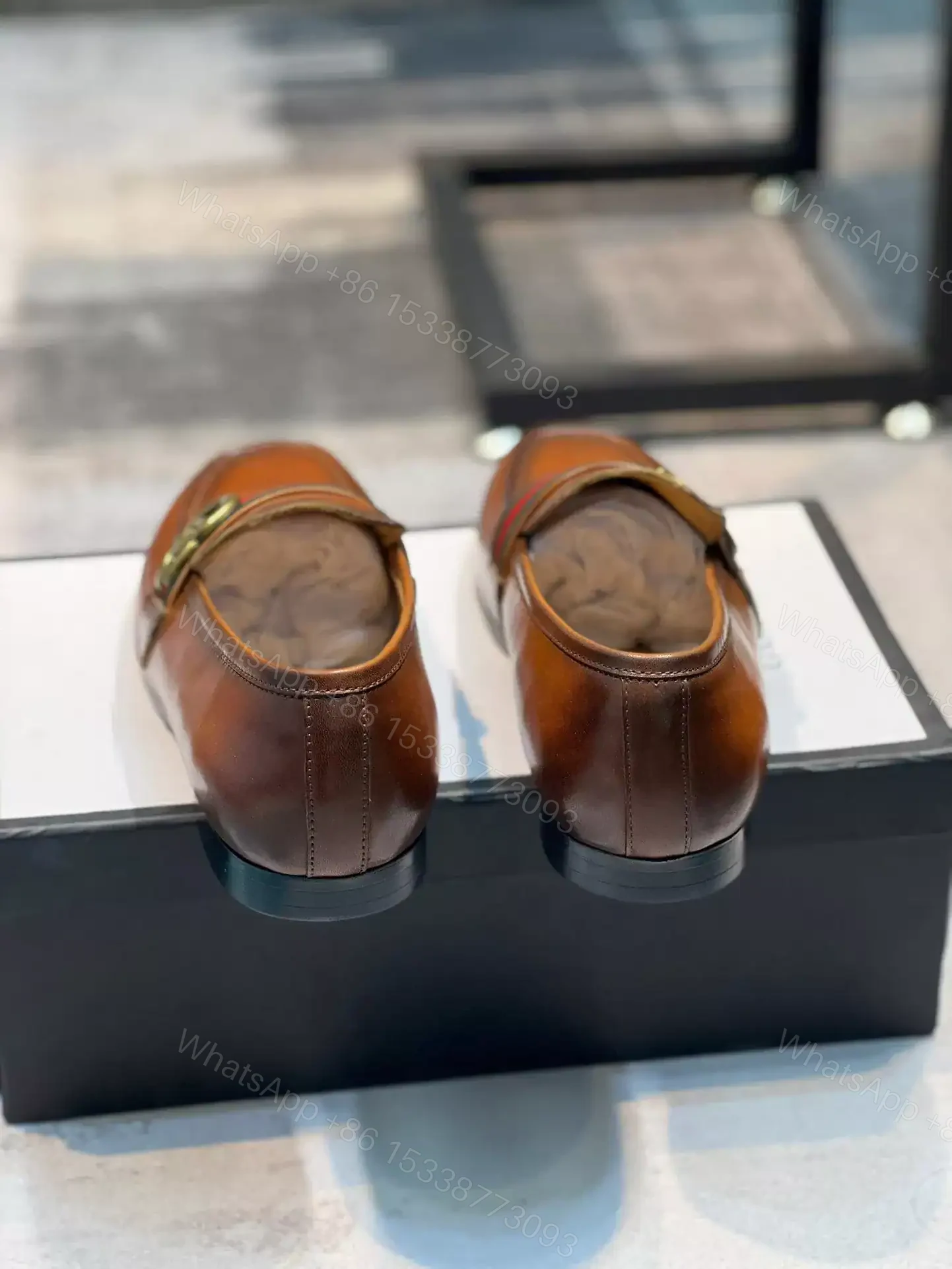 View 6 of GUCCI LEATHER LOAFER WITH DOUBLE G AND WEB IN BROWN – LDG26