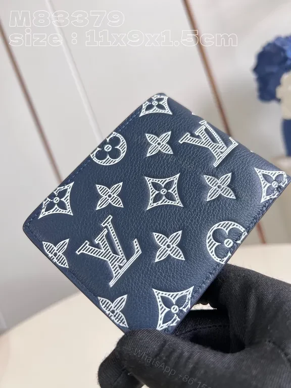 View 3 of Navy LV-Patterned Compact Wallet: Everyday Luxury
