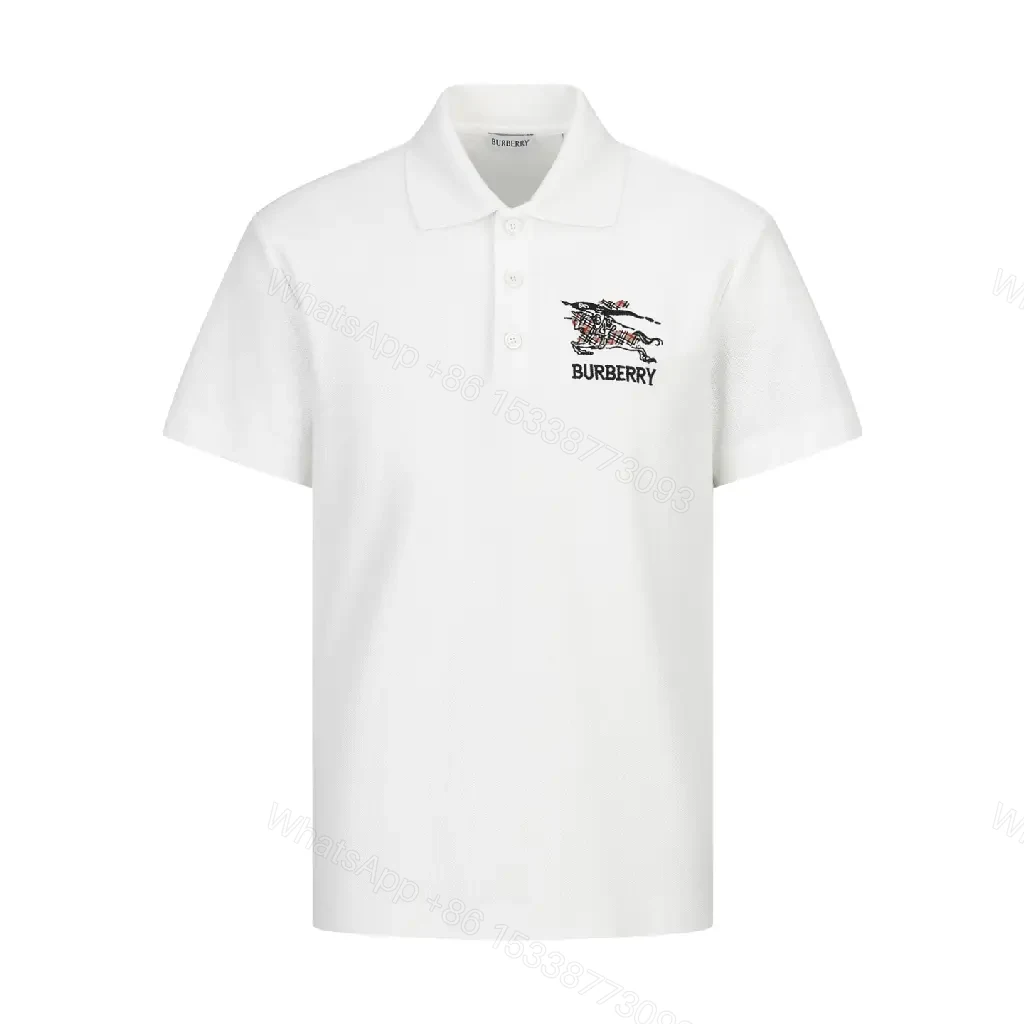 View 5 of White Cotton Polo with Burberry Crest Logo Polo Shirt