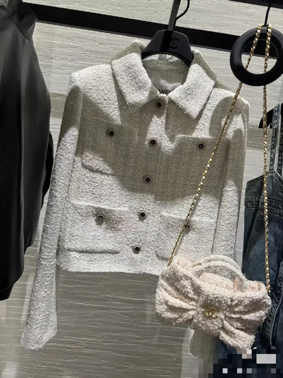 View 9 of Cream Bouclé Mini Bag: Luxe Texture, Modern Versatility