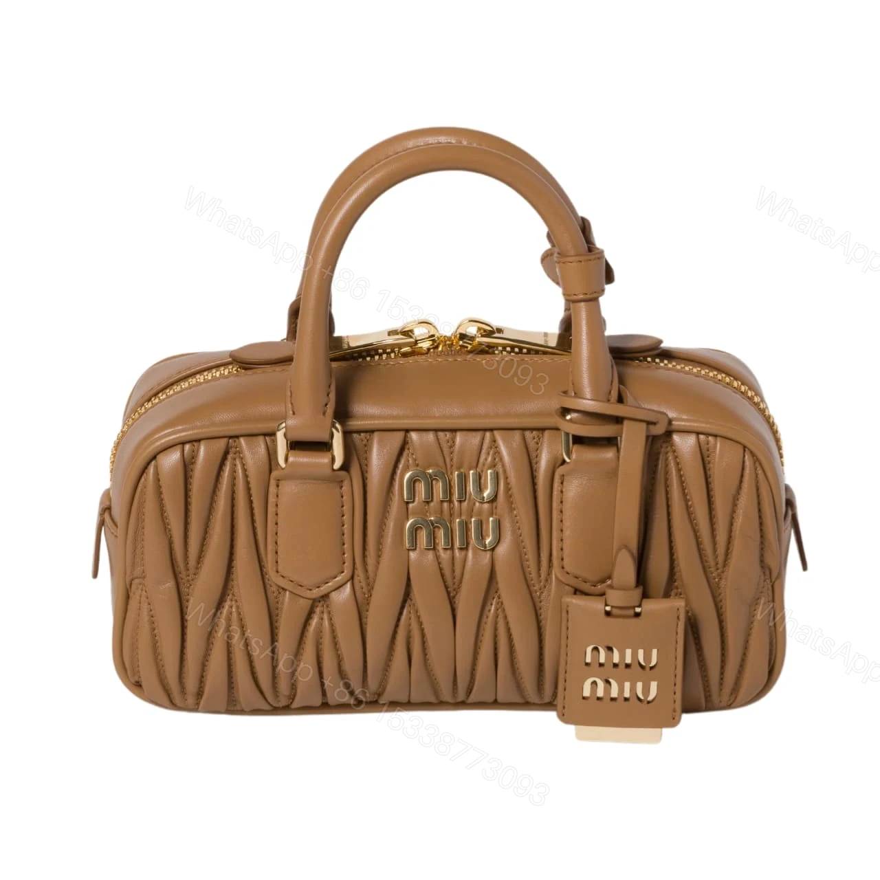 MIUMIU ARCADIE MATELASSÉ NAPPA BAG CARAMEL 23CM 5BB142 AN88 F098L V OON — view 1