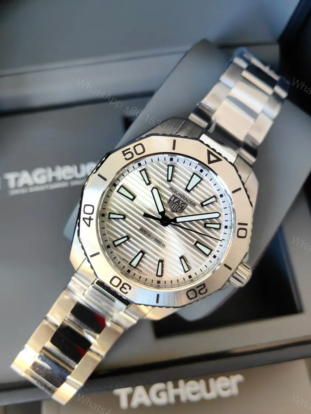 View 3 of TAG Heuer Aquaracer Quartz Watch 40MM Silver Sunray Dial Stainless Steel Bracelet Premium Edition TAG-AQUA-SUN-40