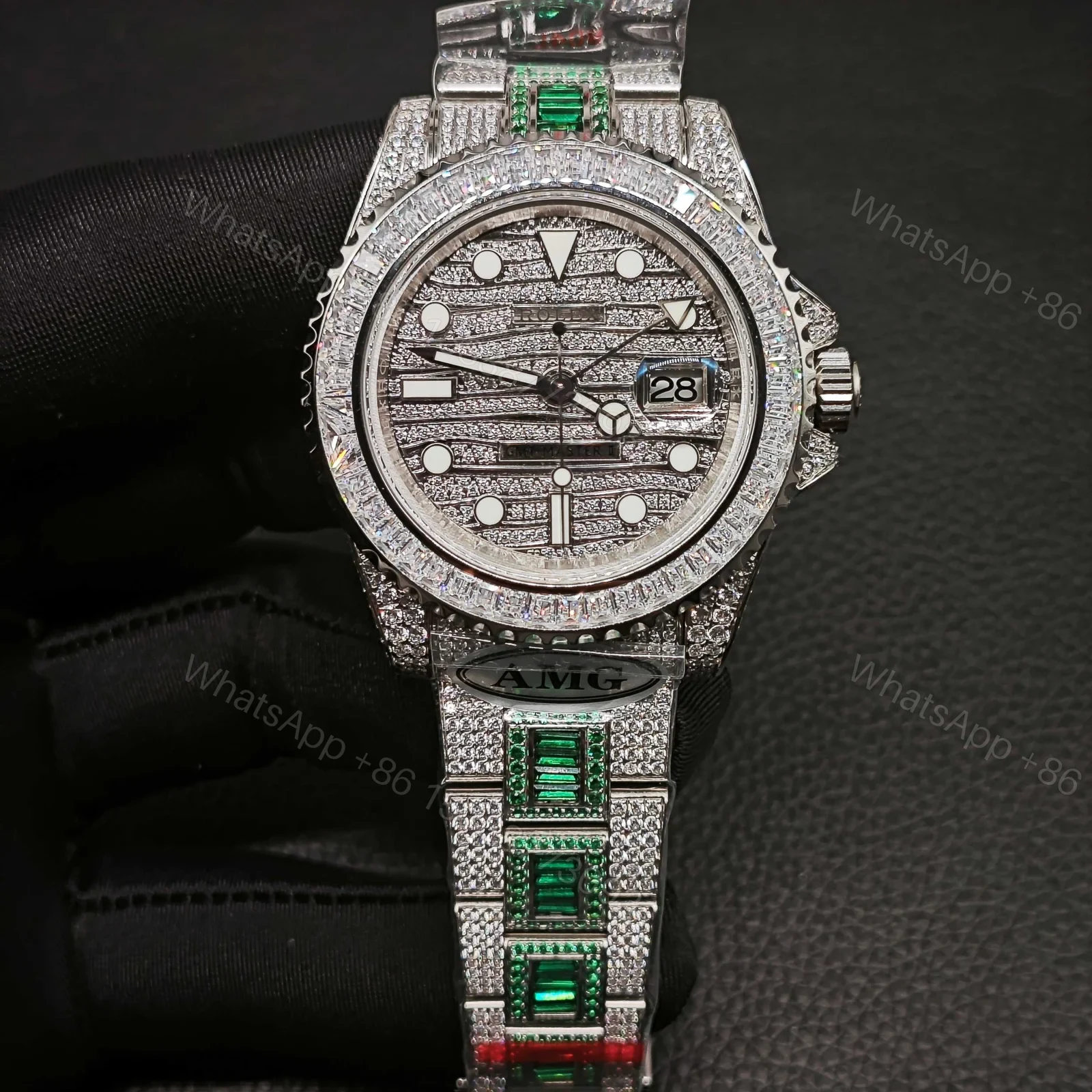 Rolex Submariner Meteorite Diamond Replica 40MM Exclusive Green Baguette Steel Bracelet RG-ROLEX-SUB-METEORITE-GREEN-40 — view 1