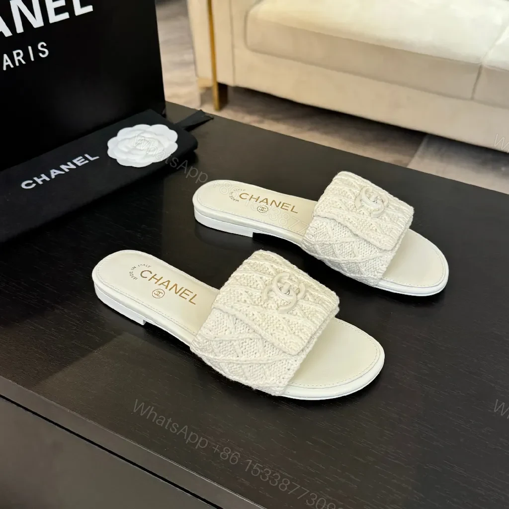 View 7 of Ivory Knit Slide with Logo Motif – Luxe Everyday Comfort