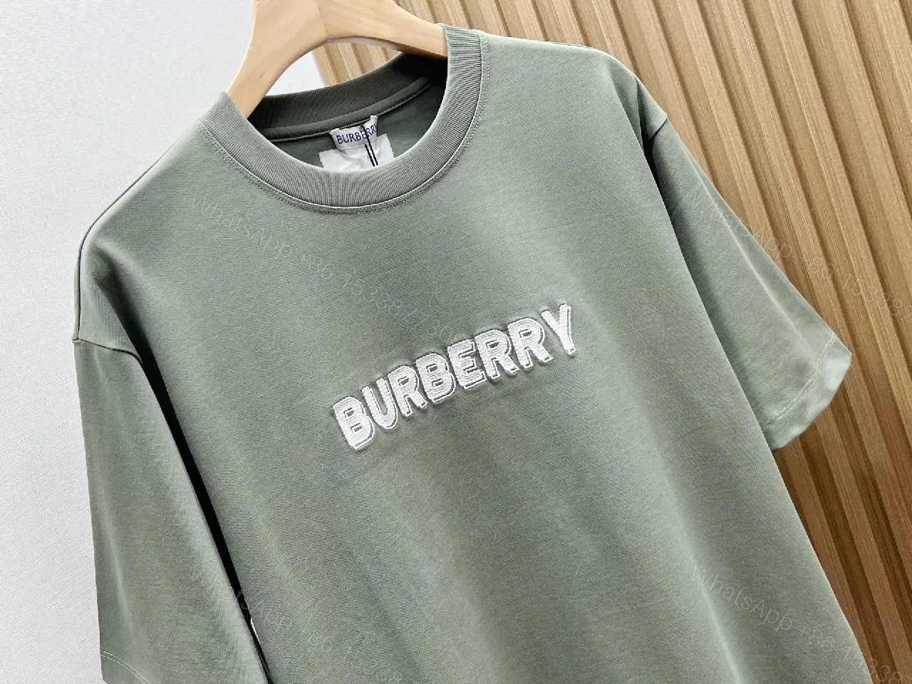 View 10 of Olive Cotton Oversized Burberry Logo Tee Short-Sleeve Shirt