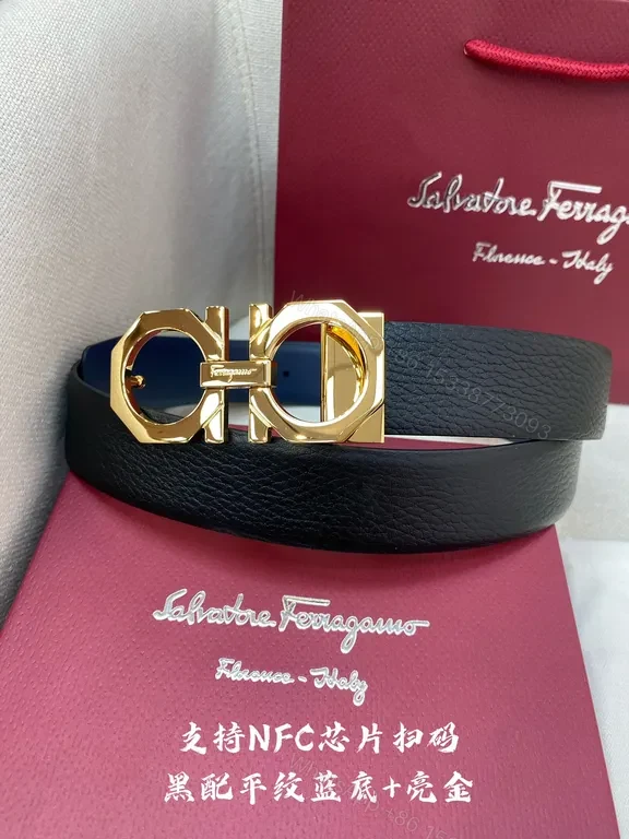 Bold Calfskin Belt: Gold Gancini Buckle Luxury Accessory — view 1