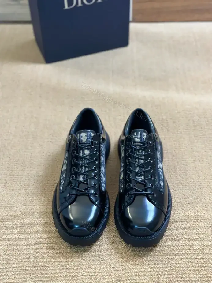 View 5 of DIOR COMBAT DERBY SHOES BLACK POLISHED CALFSKIN WITH BEIGE AND BLACK OBLIQUE JACQUARD – CD196