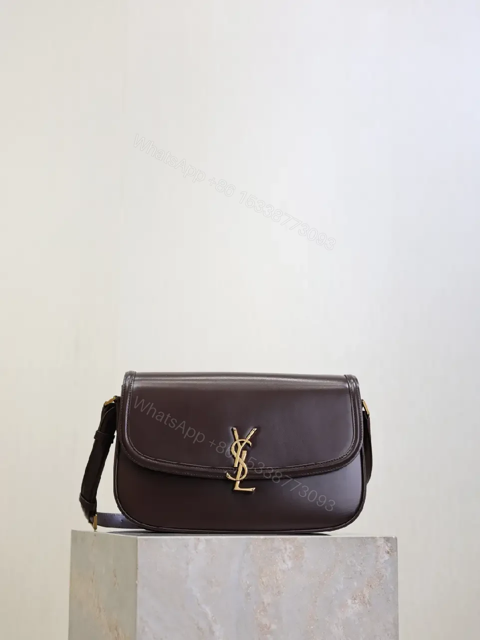 View 6 of Chic Leather Crossbody with Gold-Tone Hardware, Compact Carry