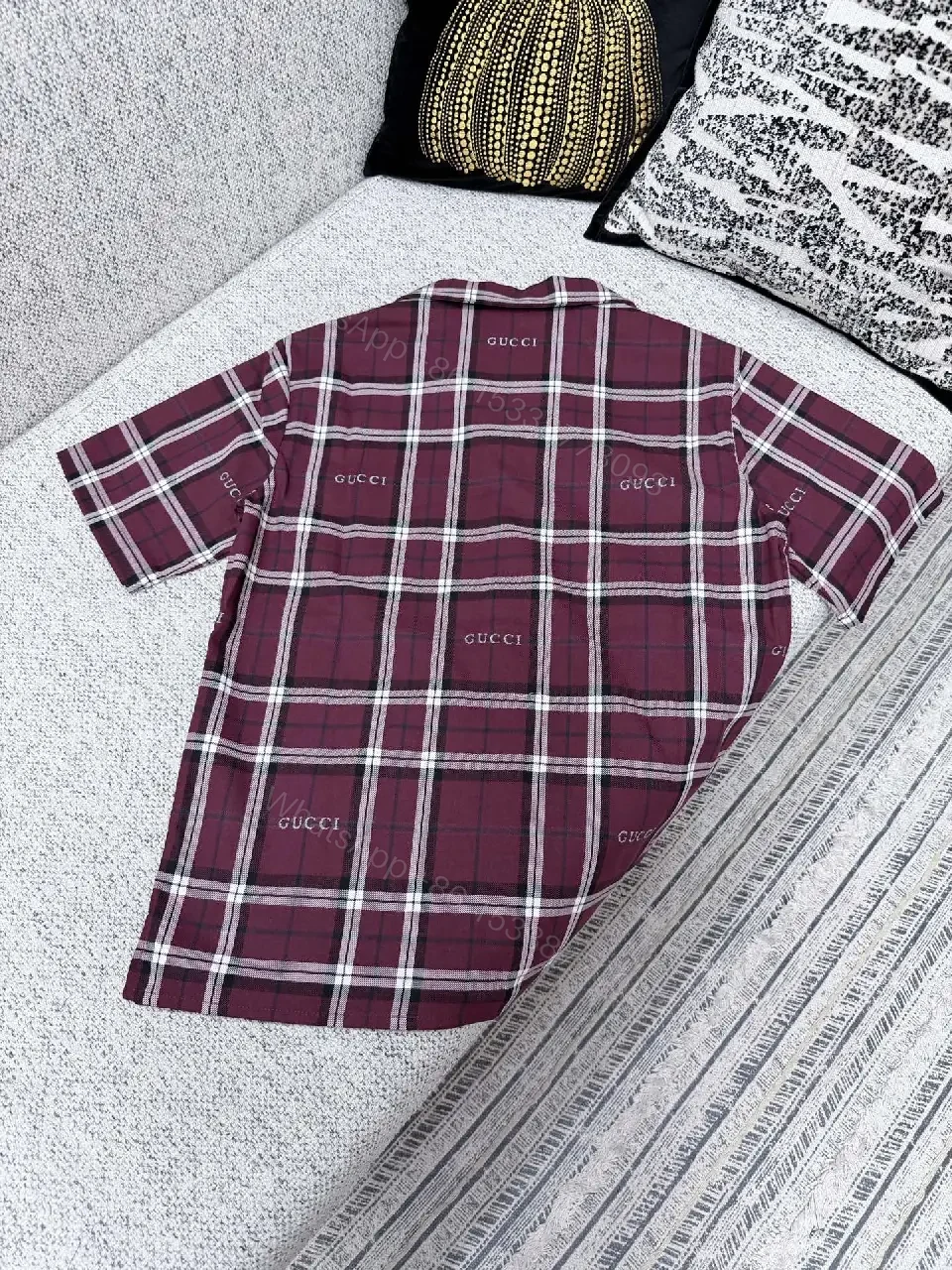 View 3 of Burgundy Plaid Button-Up — Premium Casual Camp Collar Shirt
