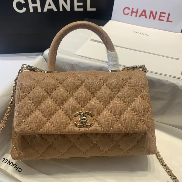 View 8 of Chic Quilted Tan Leather Handbag with Chain Accent