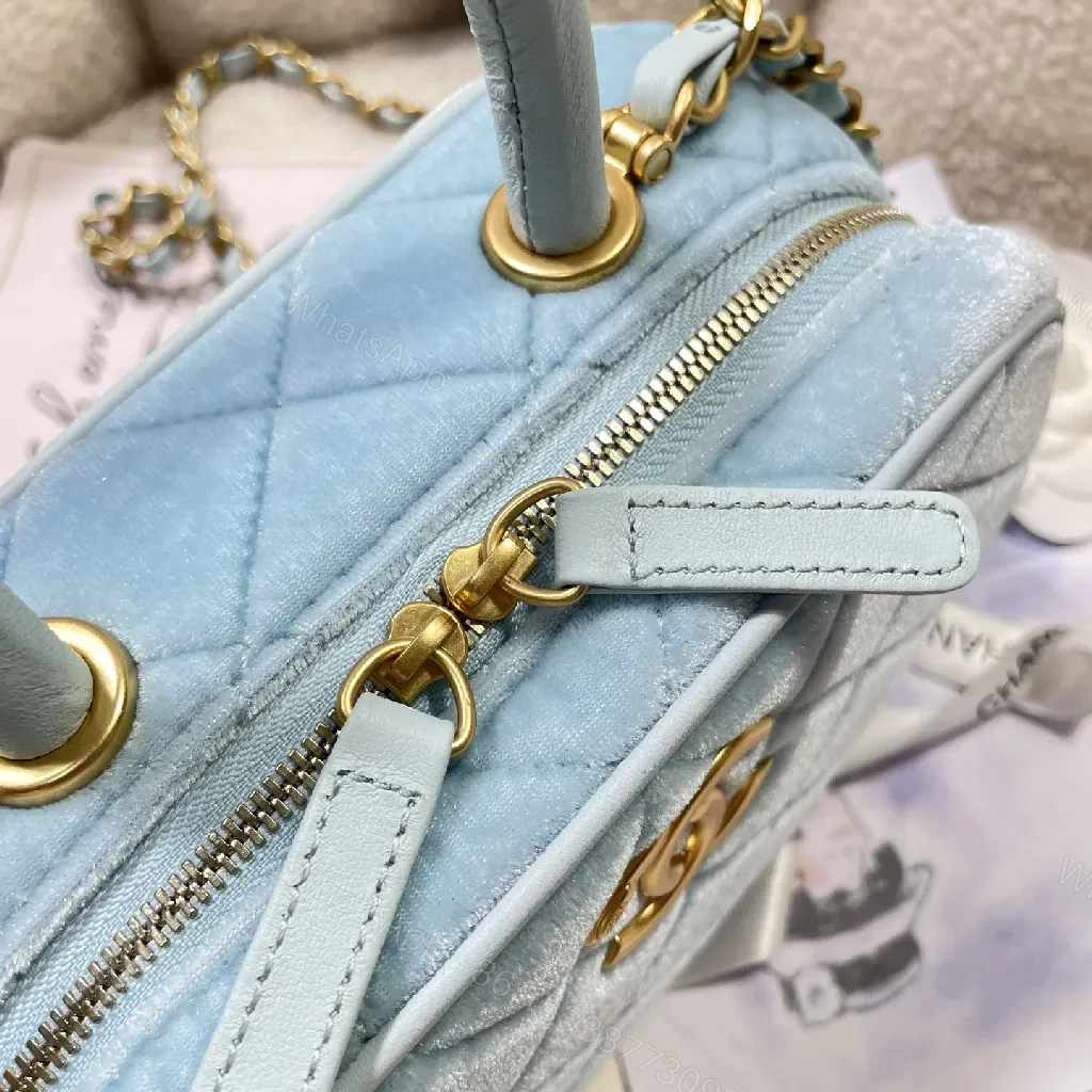View 8 of Pastel Velvet Quilted Mini Bag with Gold Chain Short Crossbody Bag