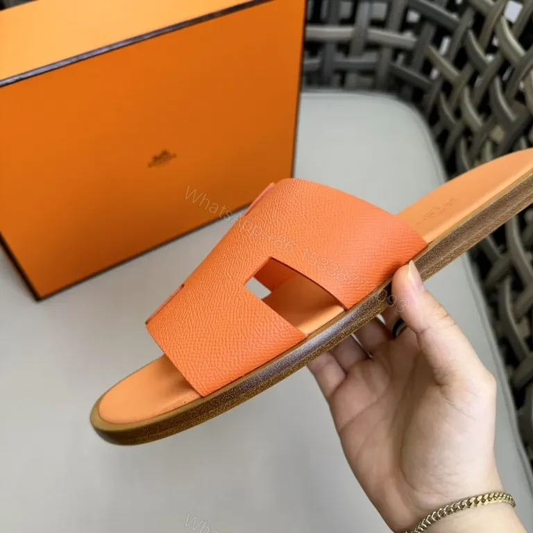 View 3 of Vivid Orange Hermes-Style Slide: Lux Texture, Bold Comfort
