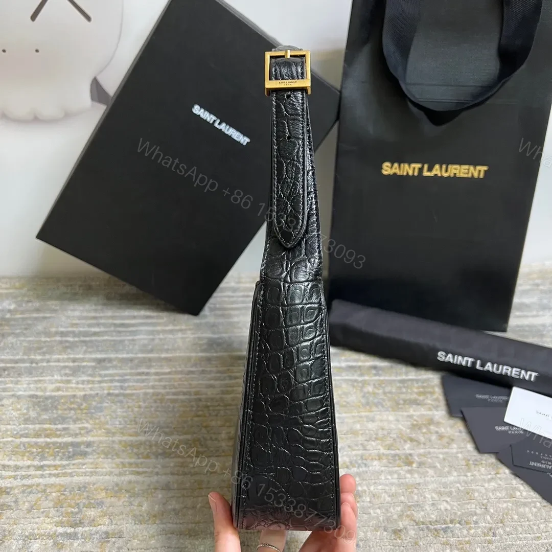 View 3 of SAINT LAURENT Le 5 À 7 Green Crocodile-effect Leather Shoulder Bag In Black