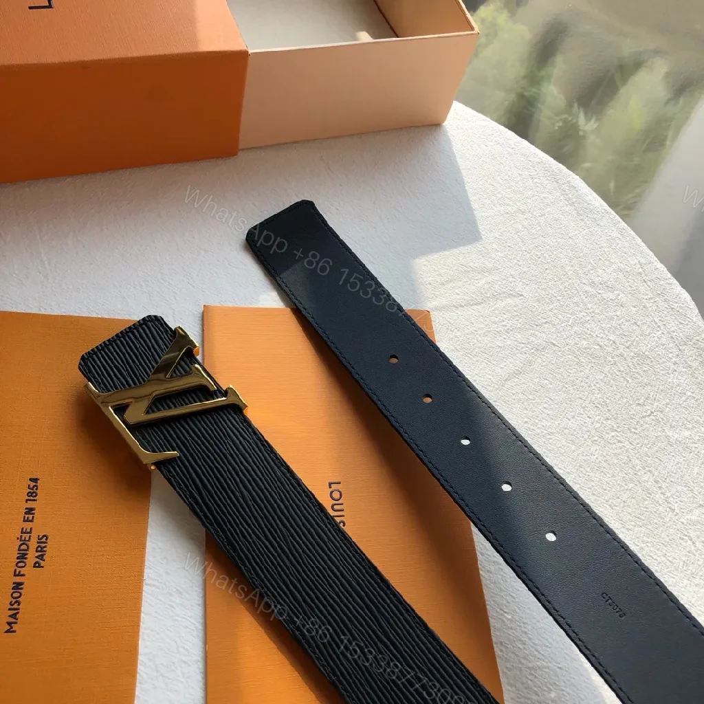View 3 of Lux Leather Belt: Textured Black, Gold Buckle, Modern Chic
