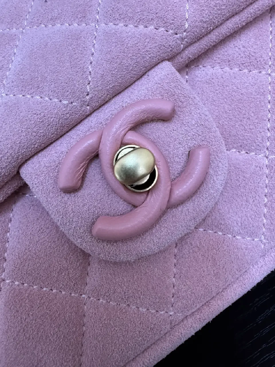 View 9 of Soft Pink Quilted Shoulder Bag with Gold Lock - Compact Luxury Bag