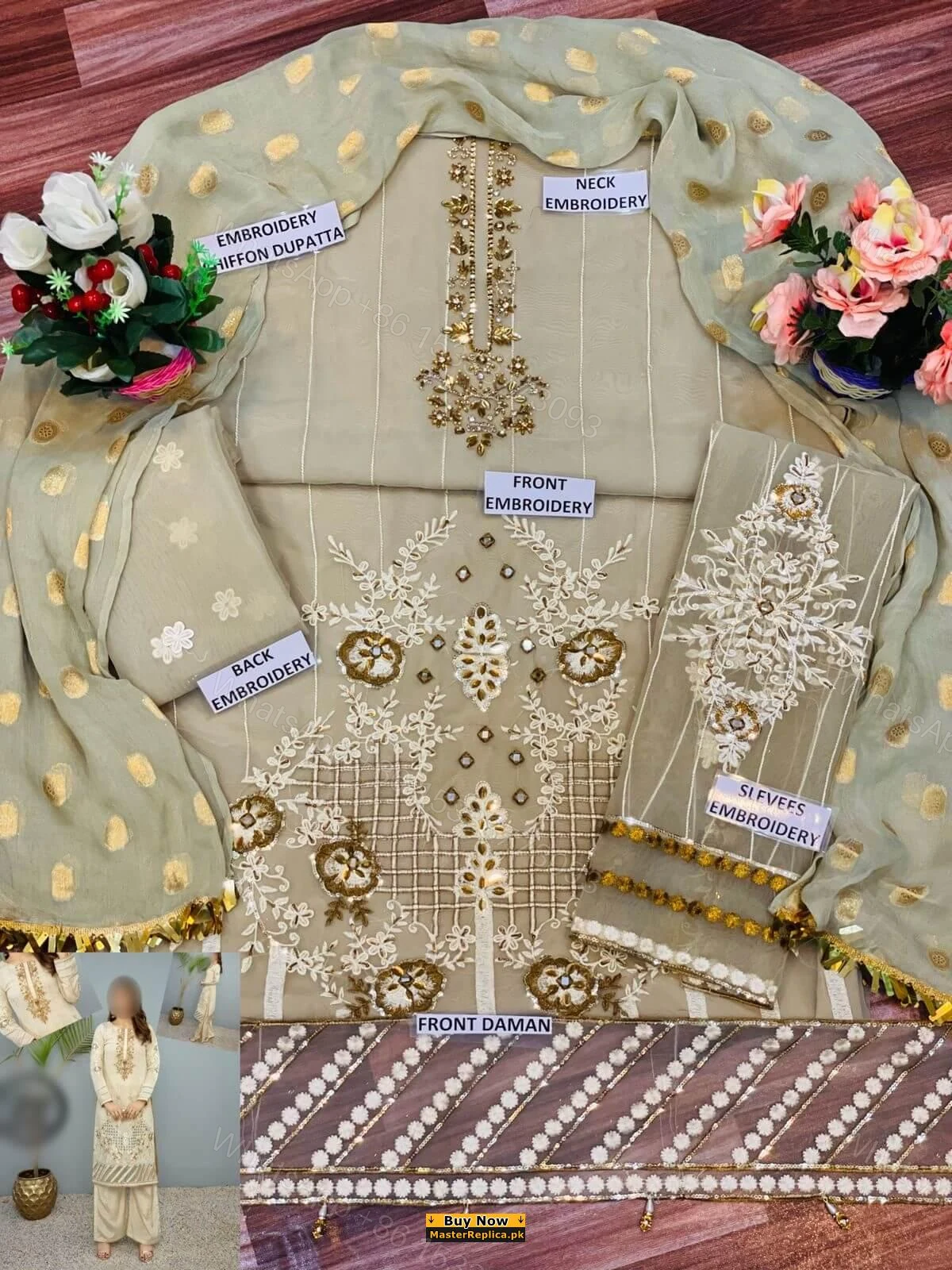 View 2 of Designer Off White Organza Master Replica