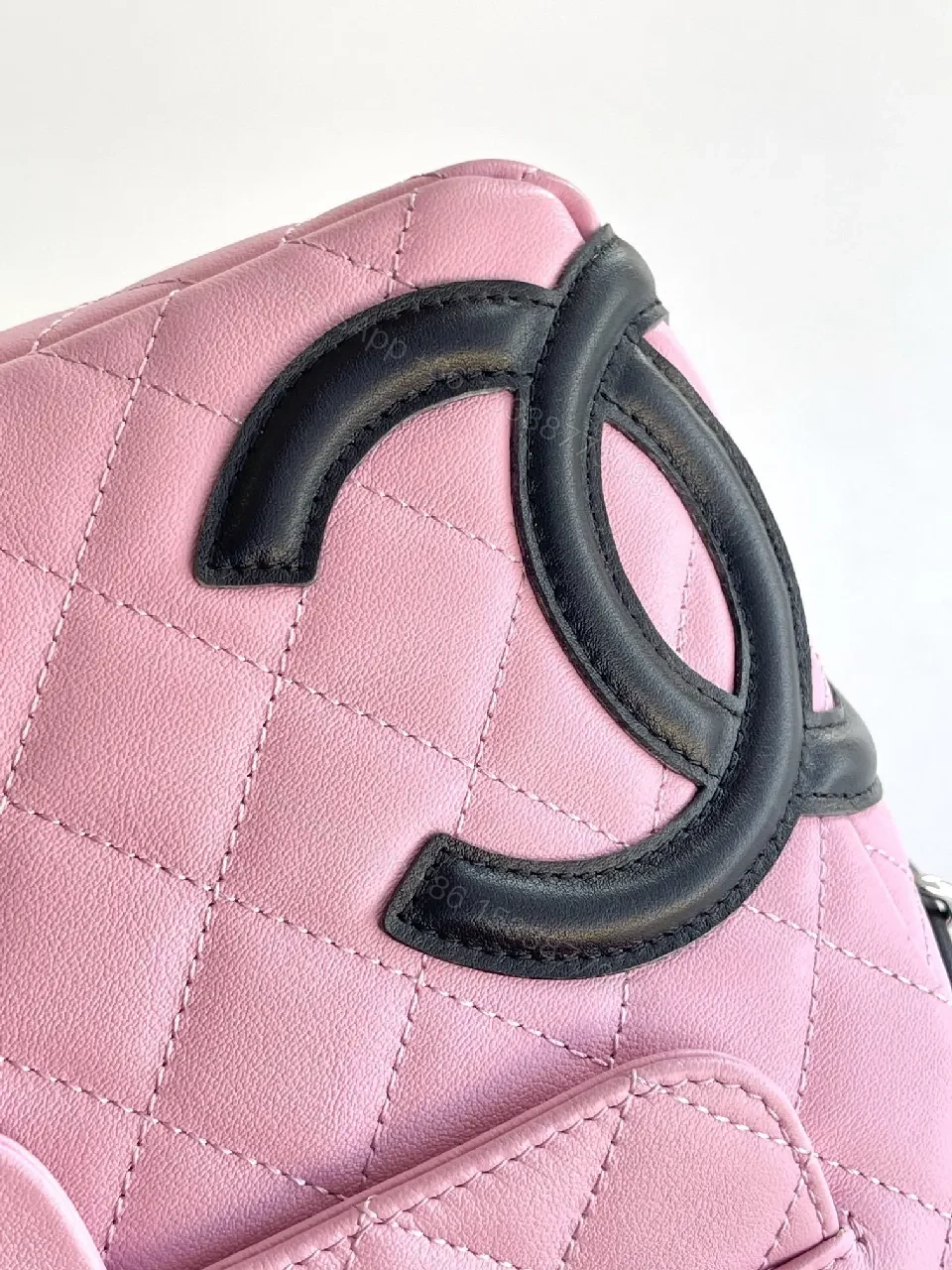 View 6 of Pink Quilted Handbag with Logo Hardware, Compact Classic Style